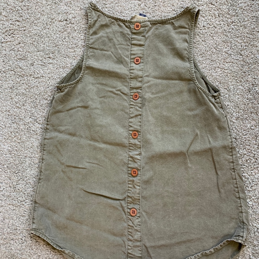 Army Green Faux Button Tank